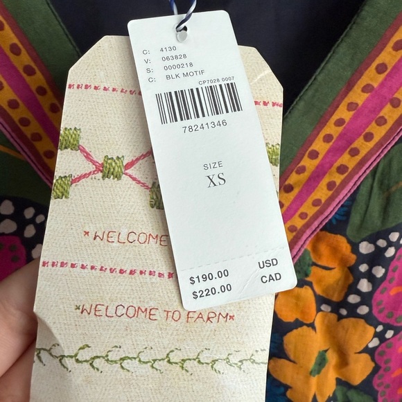 NWT FARM Rio Embellished Pink and Blue Bishop Sleeve Sundress 100% Cotton XS - Picture 6 of 16